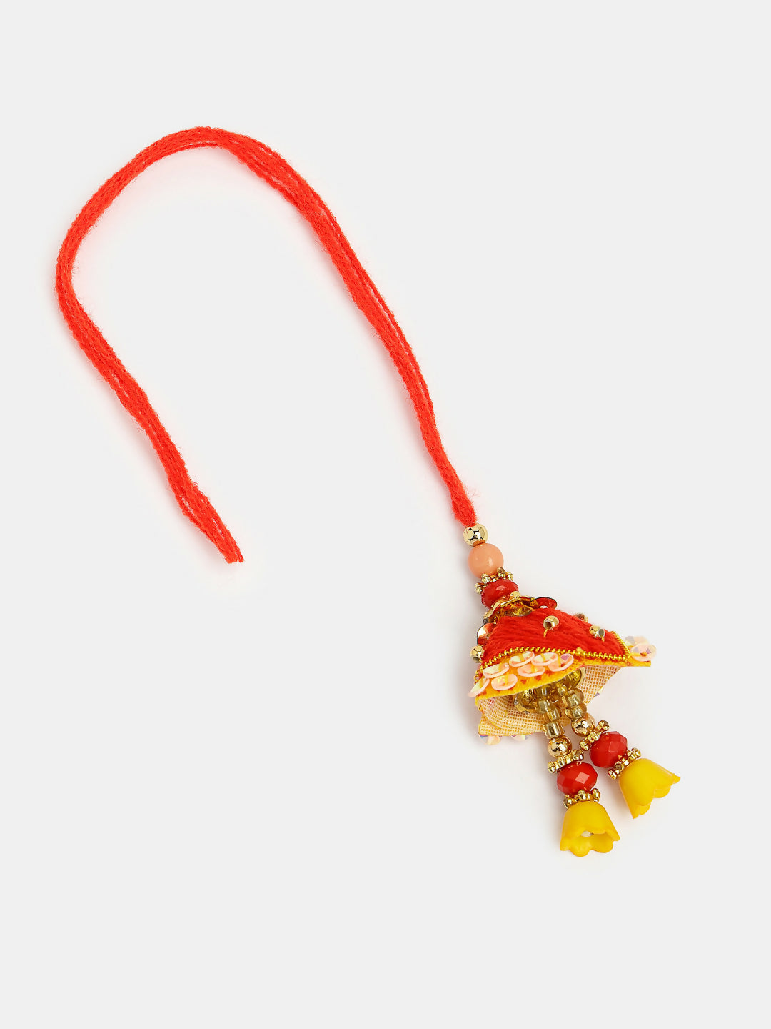 NVR Women Set of 2 Red Beaded Lumba Rakhi With Roli Chawal & Chocolate