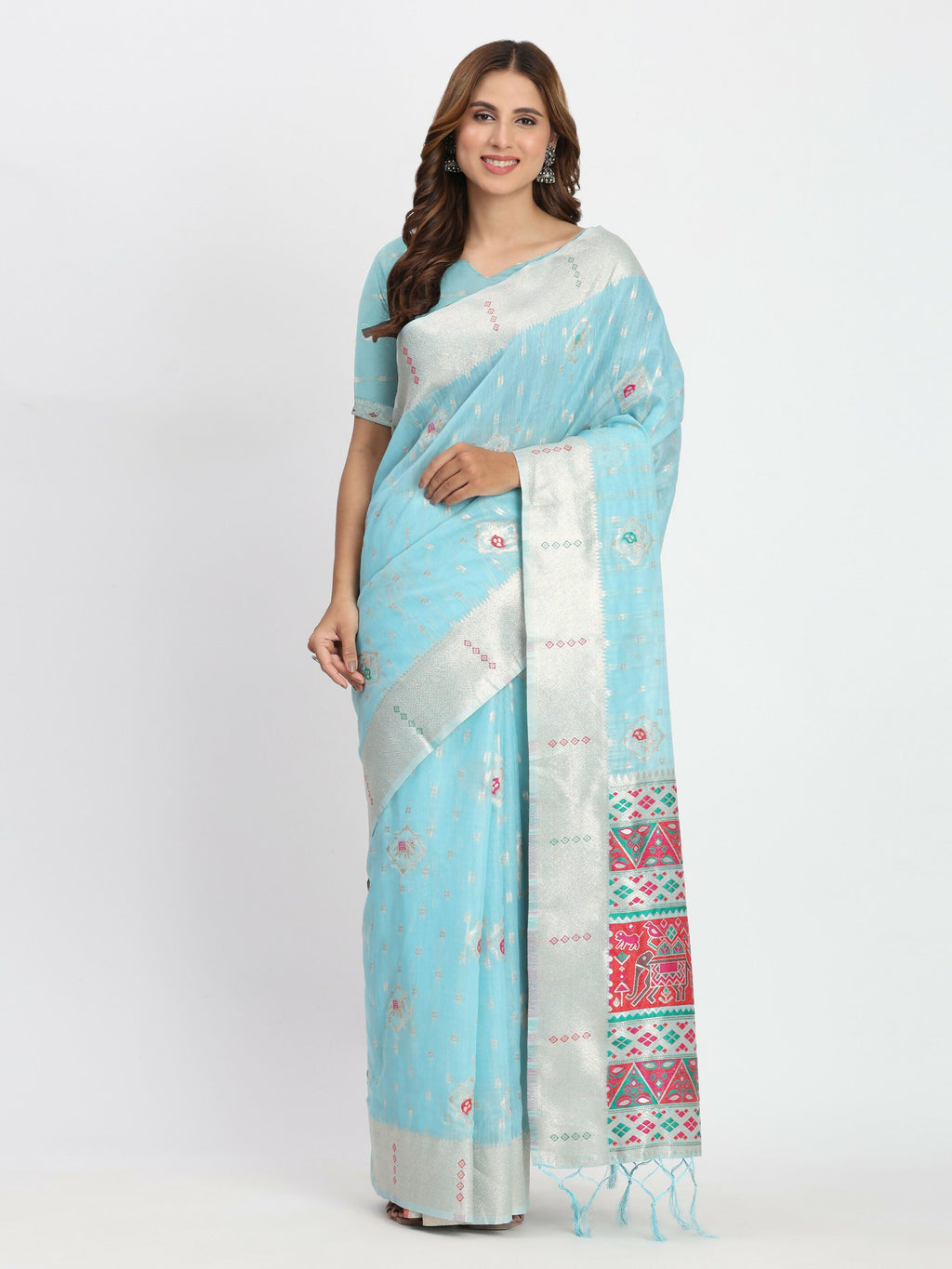 Shree Shyam Fashion Linen Cotton Sky Blue Saree