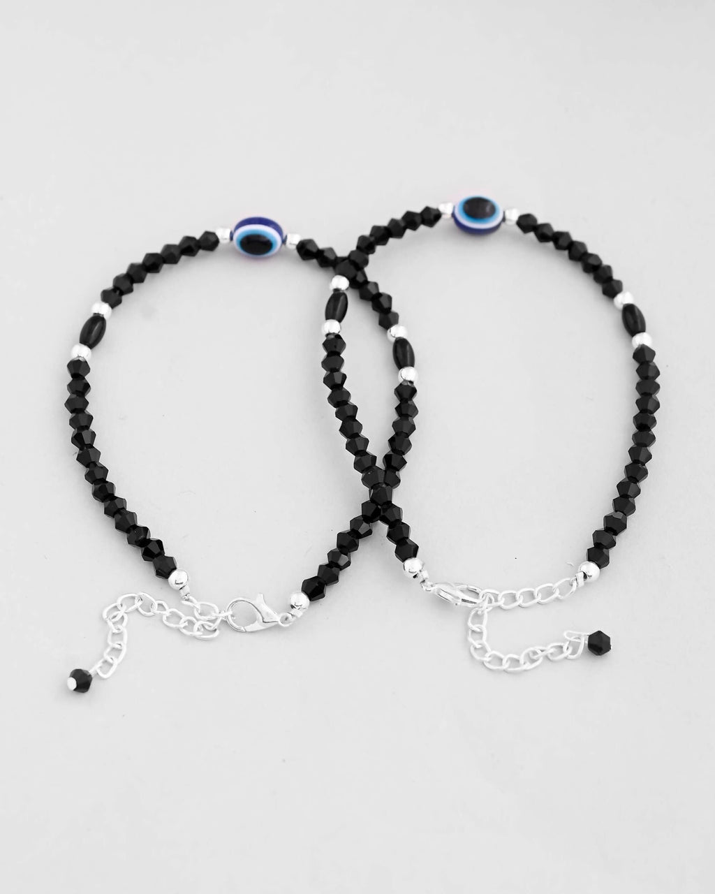 VOJ Set of 2 Evil Eye Black Beads Adjustable Anklet
