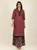 Aramya Straight Soft Cotton Geometric Print Women's Kurta Set - Red