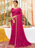 Pink Georgette Foil Printed Saree with Unstitched Blouse Piece - Avika