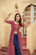 Vastranavya Maroon Navratri Special Kutchi Patch Work with Bandhani Printed Faux Georgette Kurti