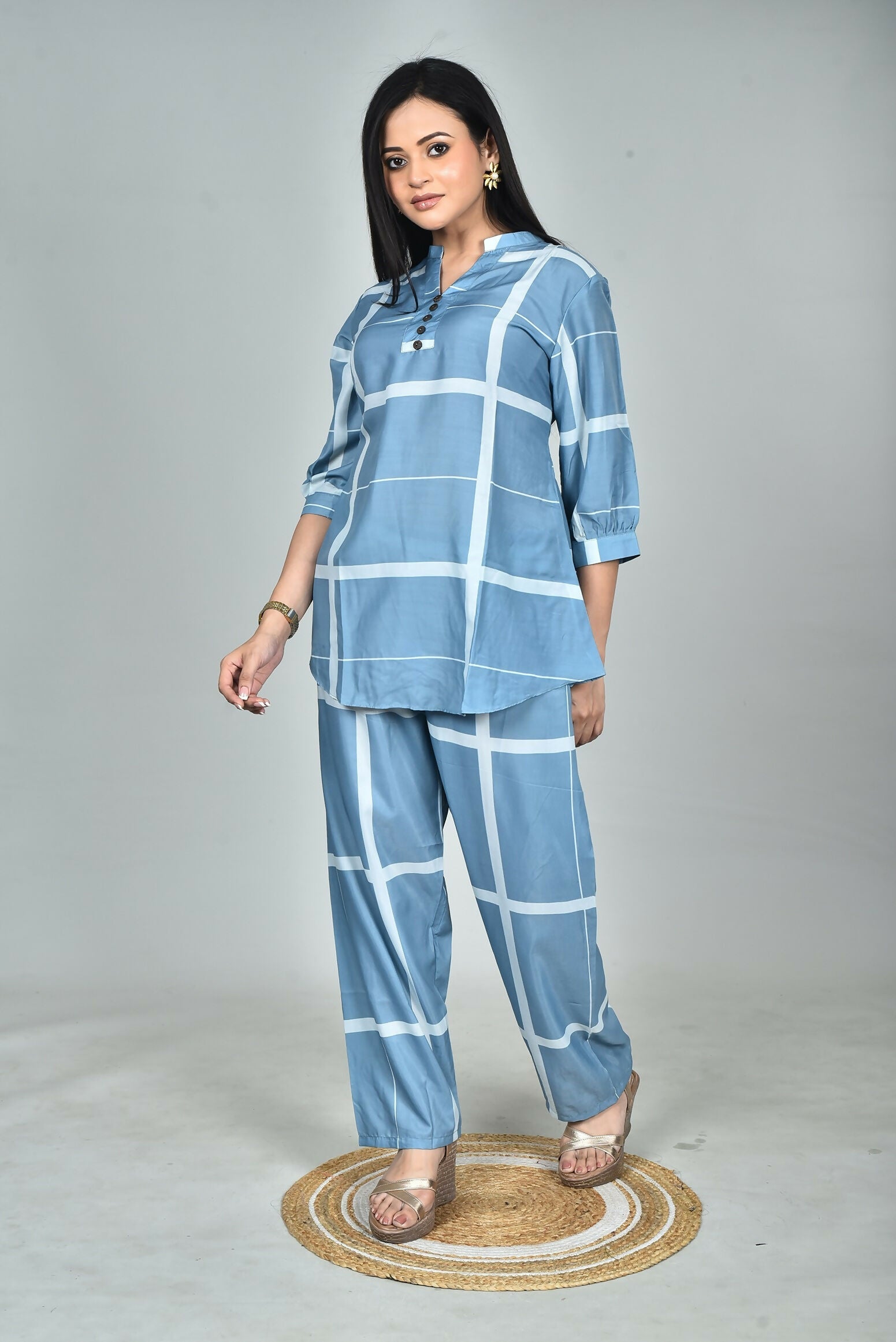 Morchari Digital Print Semi Muslin Co-Ord Set Top & Trouser-Multicolor