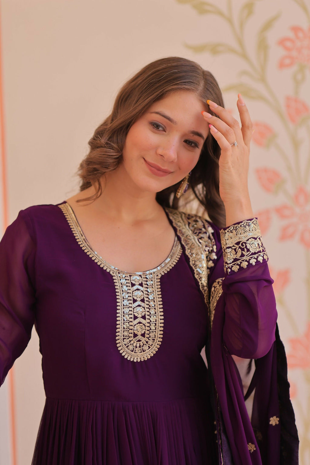 Joban Fashion Purple Georgette Sequence Embroidery Work Kurta Set