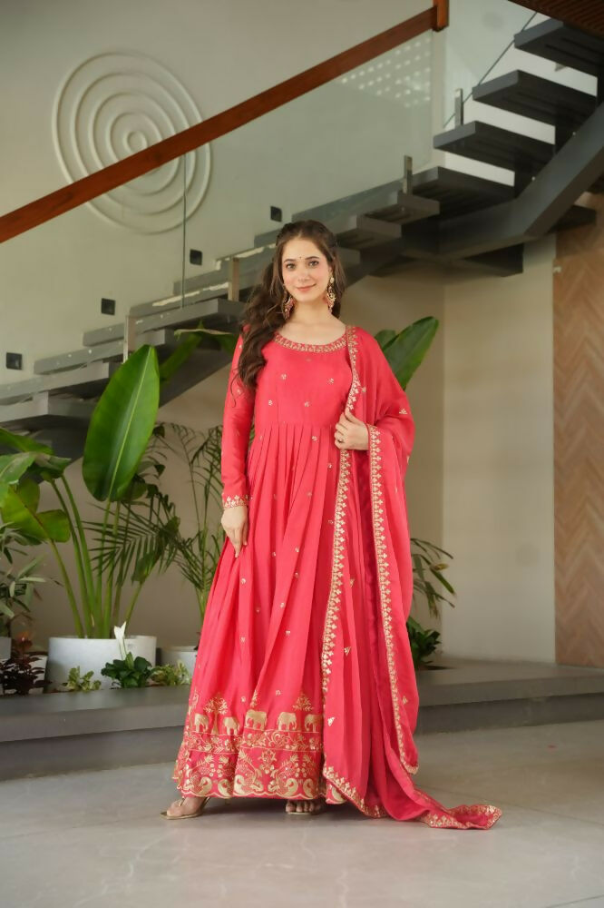 Vastranavya Gajri Chinnon with Embroidery Zari Sequins Work Gown