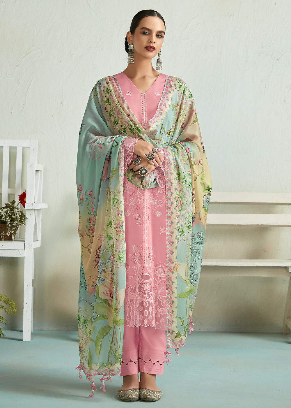 Pretty Pink Pure Muslin Resham Embroidered Salwar Suit - Emponline