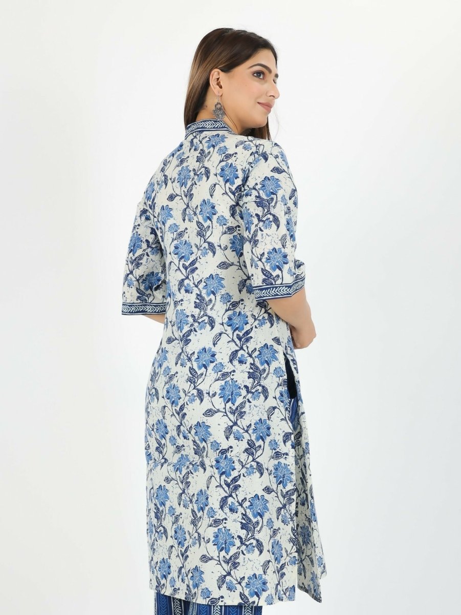 Aramya Off White Soft Cotton Floral Straight Kurta for Women