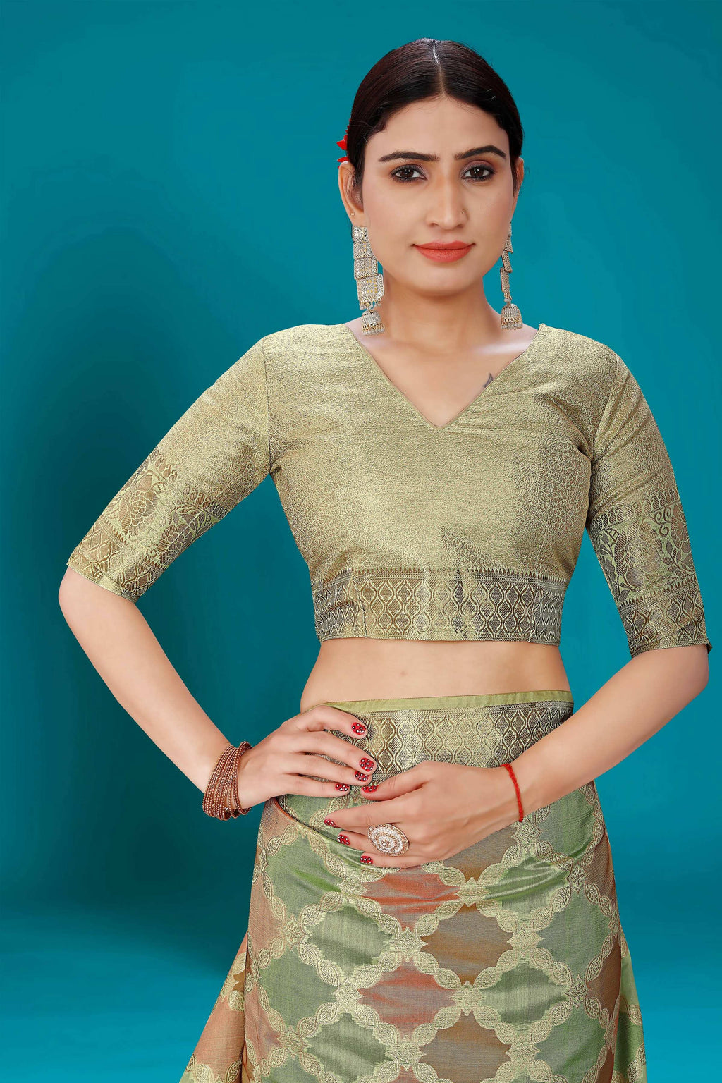 Pista Soft Organza Woven Design Saree with Unstitched Blouse Piece - Zaara