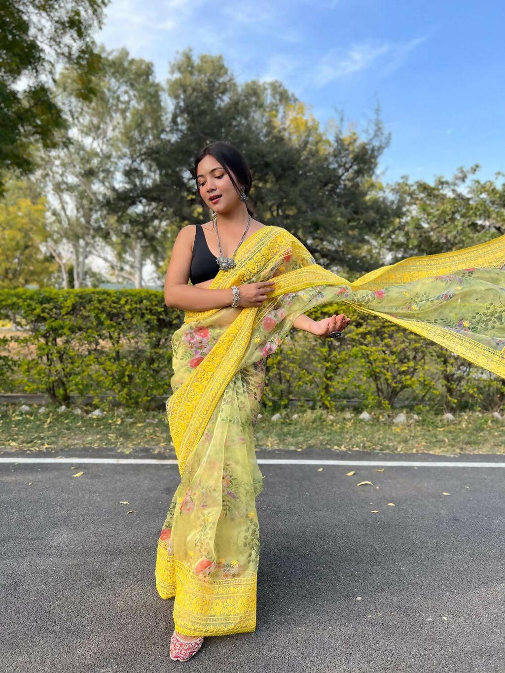 Vamsee Yellow Organza Saree