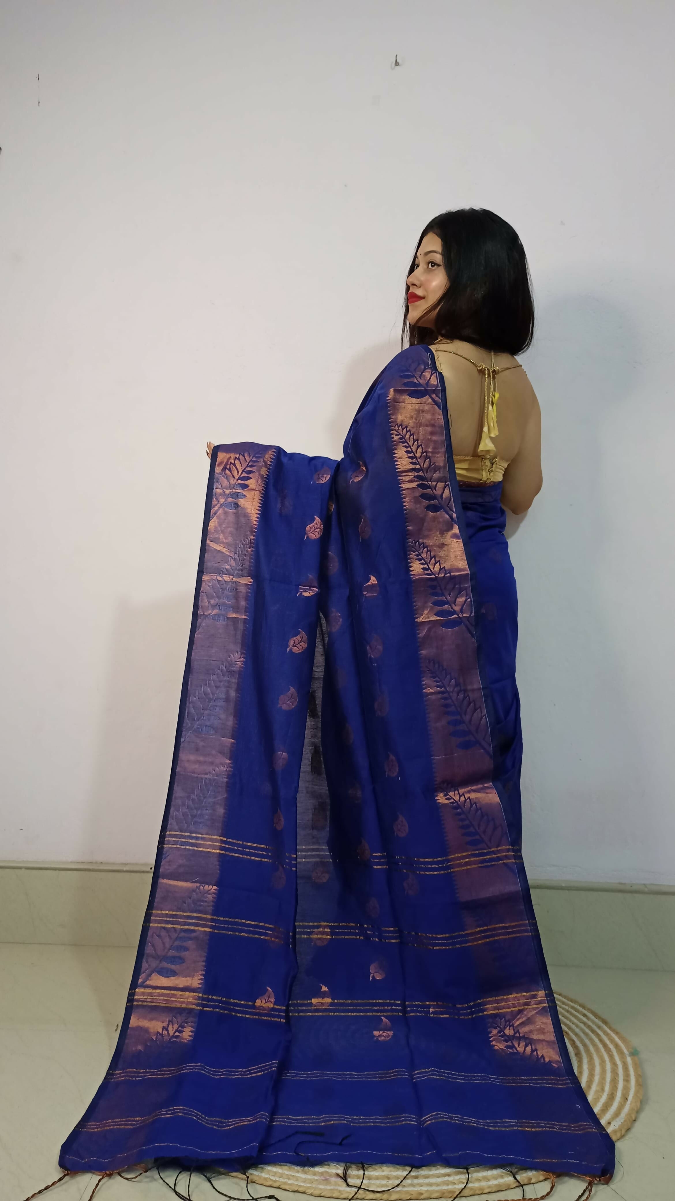 Exclusive Collection Beautiful Blue Cotton Silk Woven Handloom Saree With Running Blouse Piece