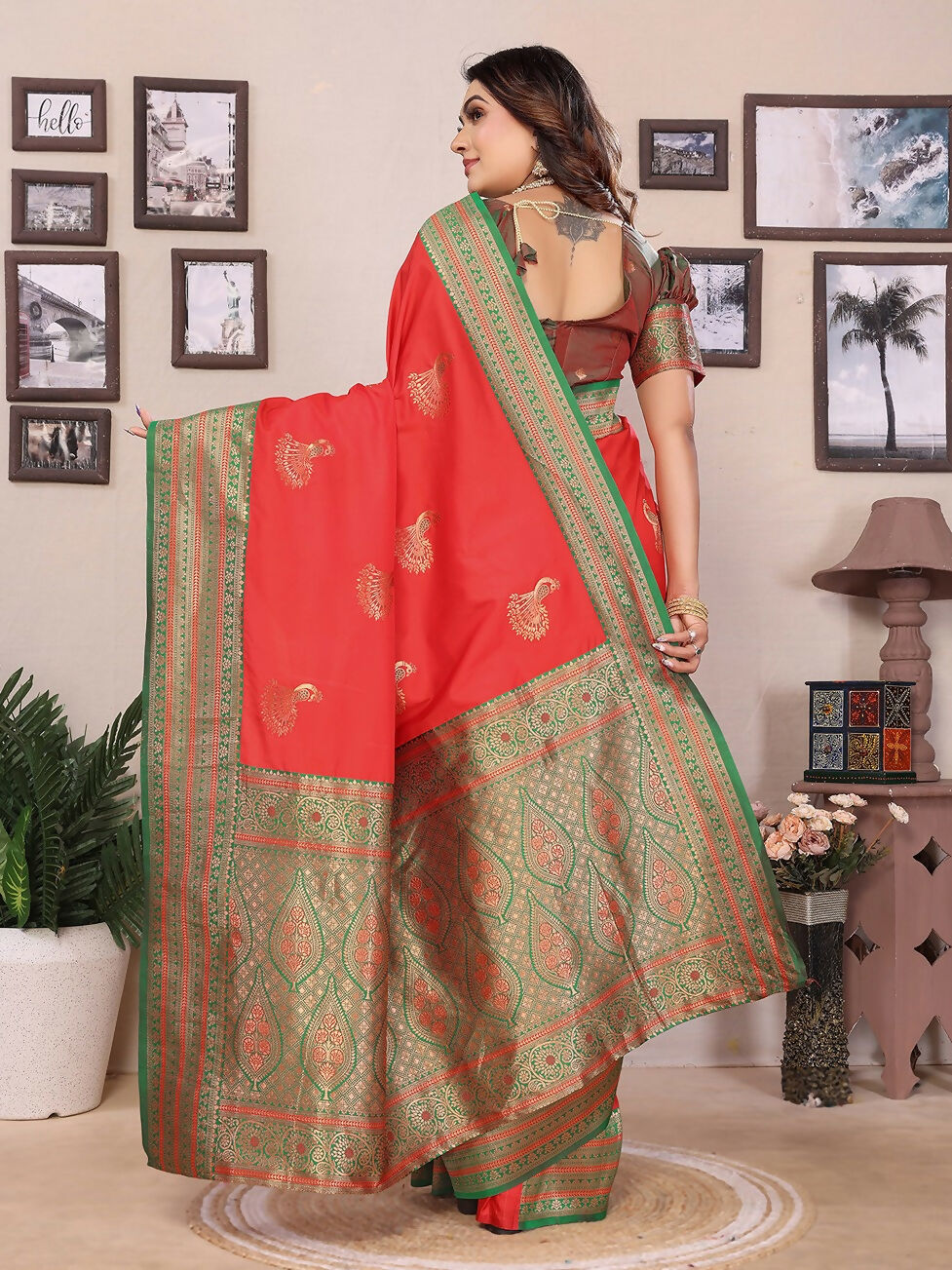 Joban Fashion Banarasi Red Small Butti Soft Silk Saree