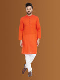 Even Apparels Men's Pure Cotton Orange Striped Kurta