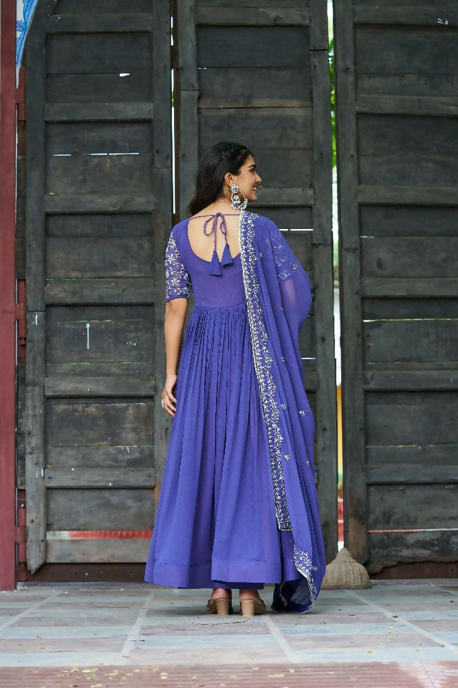 Joban Fashion Blue Readymade Kurta Set With Sequence embroidery Work