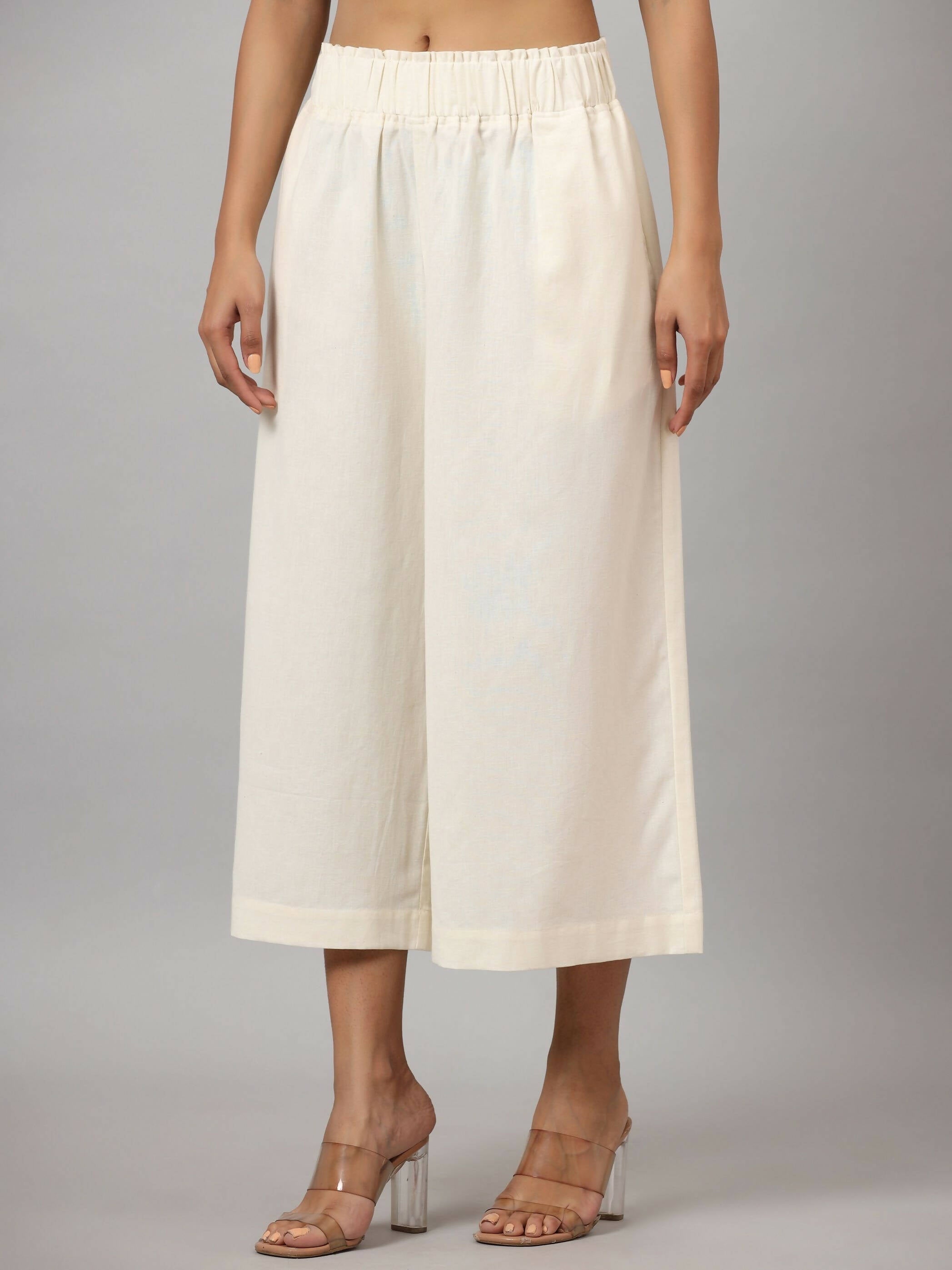Juniper Women's Ivory Cotton Flex Flared Culottes