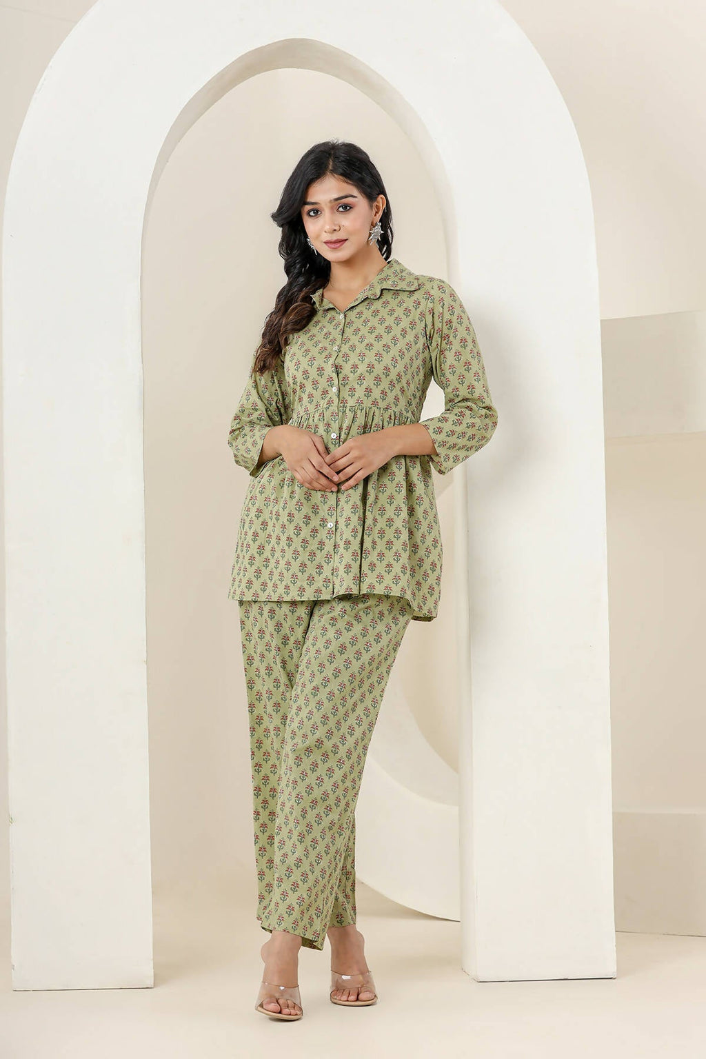 Kaajh Women's Green Printed Cotton Co-ord Set