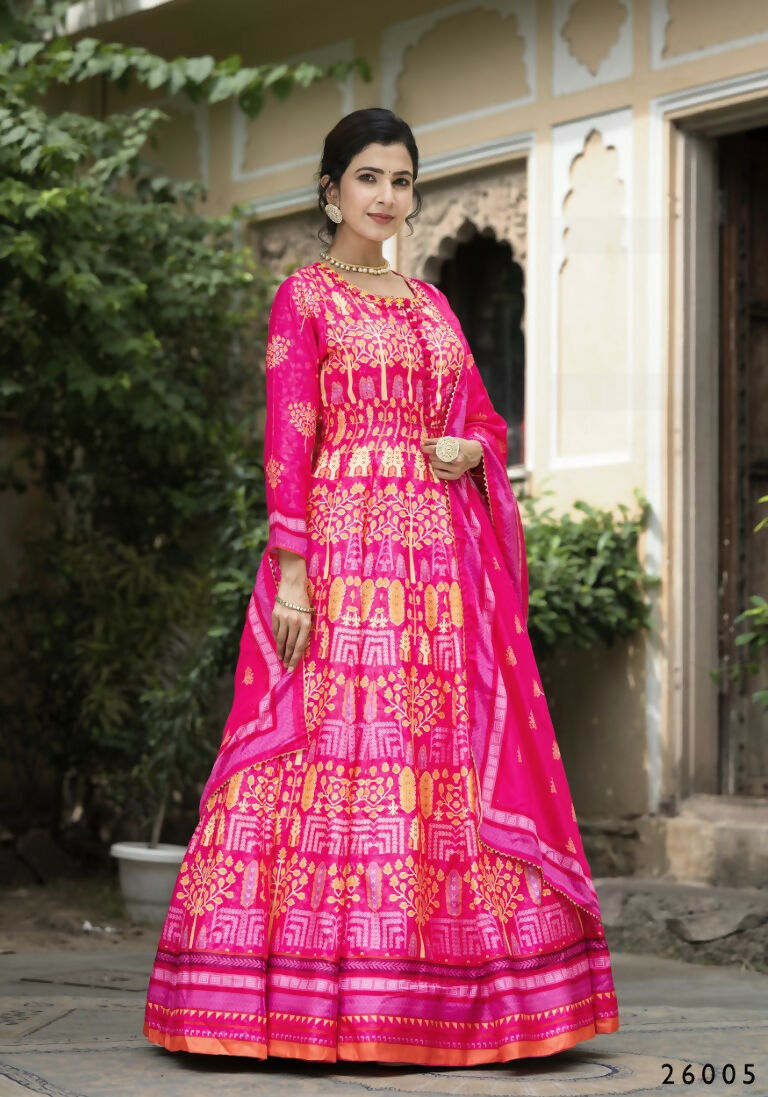 Wedding Designer Pink Soft Dola Silk Anarkali suit with Dupatta - Samanta