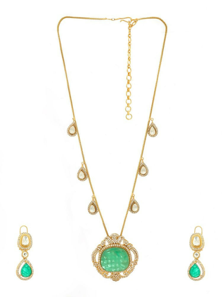 Natural Stones Antique Finish Earrings and Necklace set - Ruby Raang