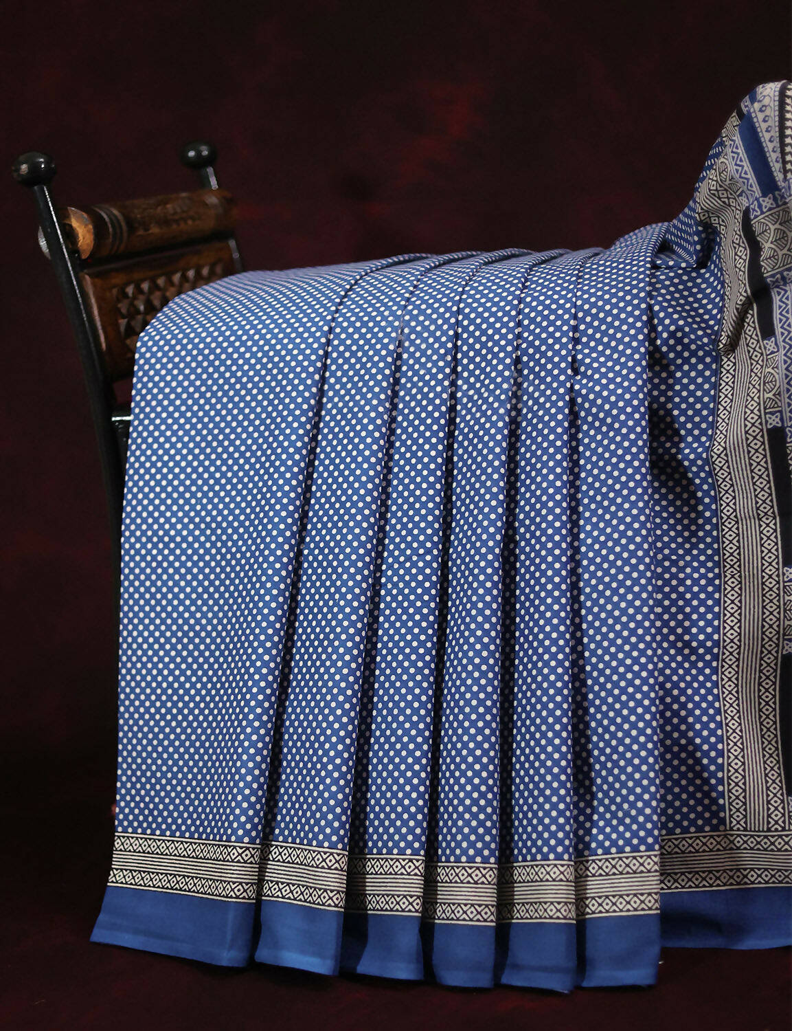 Blue Colored Block Print Cotton Saree By Gayathri Reddy Designer Studio