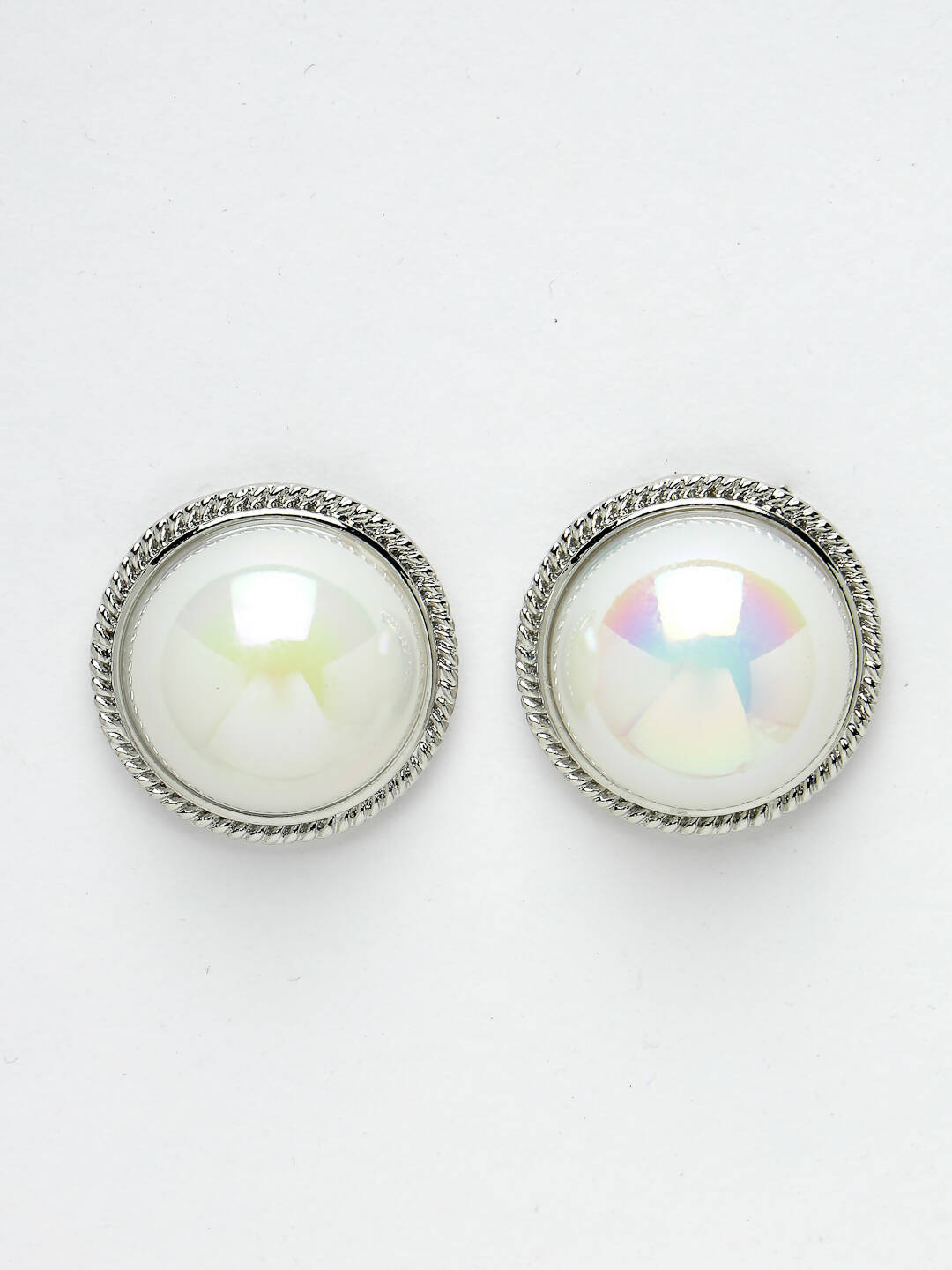 NVR Women's Silver Plated Circular Stud Earrings
