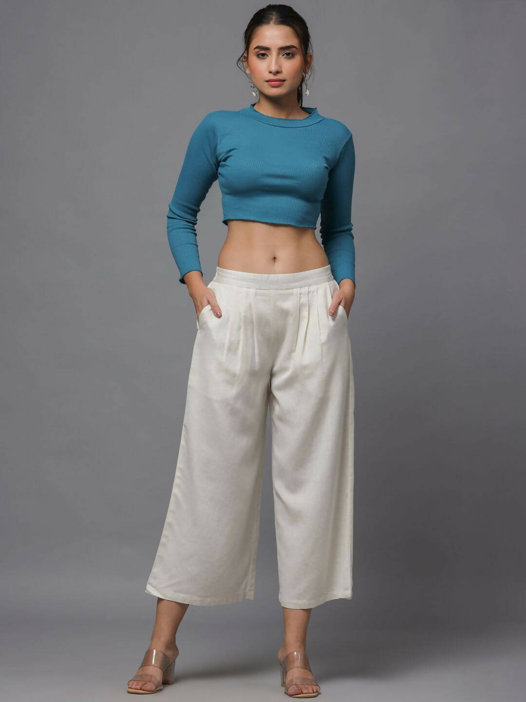 Juniper Women's Natural Solid Wide Leg Palazzo