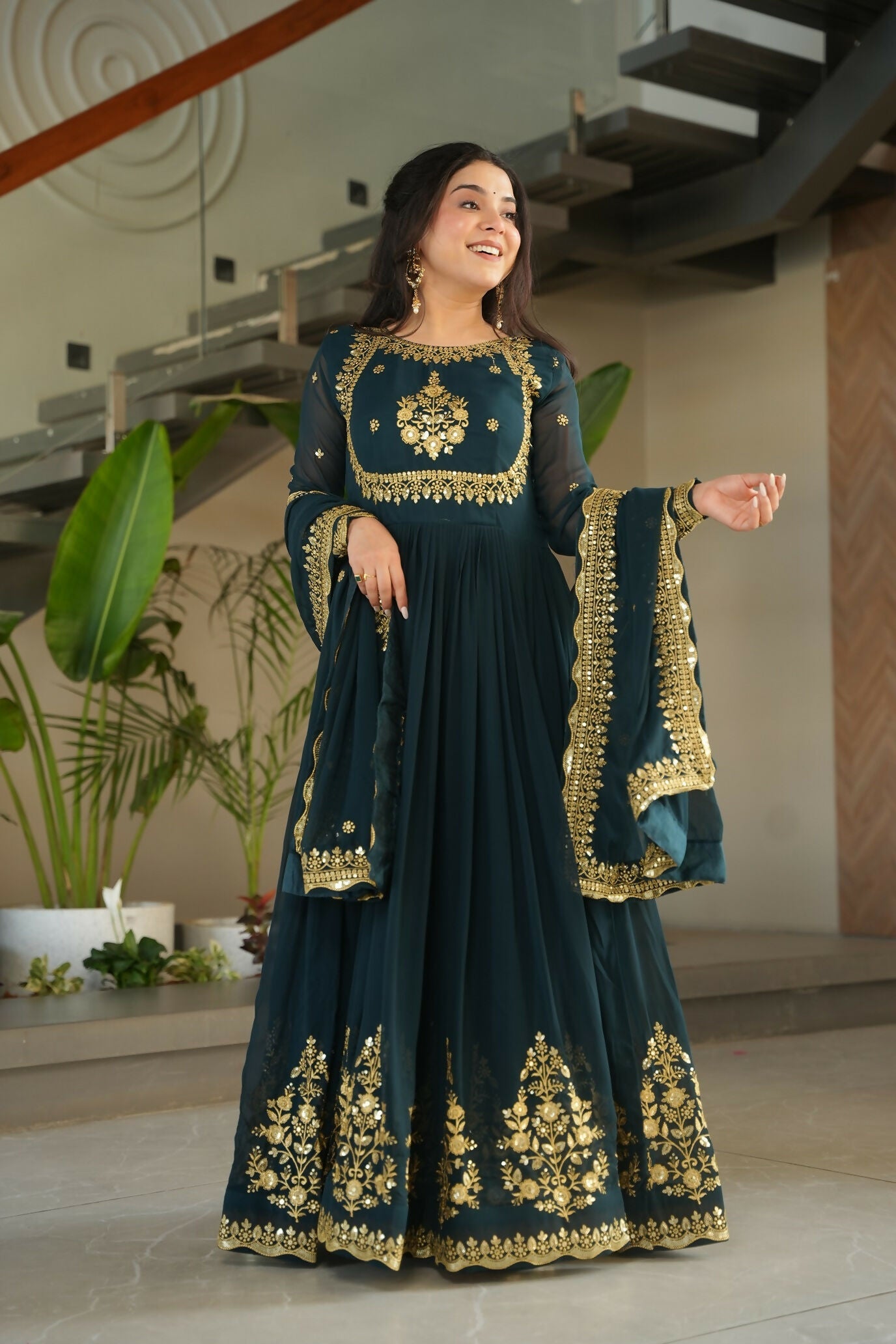 Joban Fashion Rama Georgette Sequence Embroidery Work Kurta Set