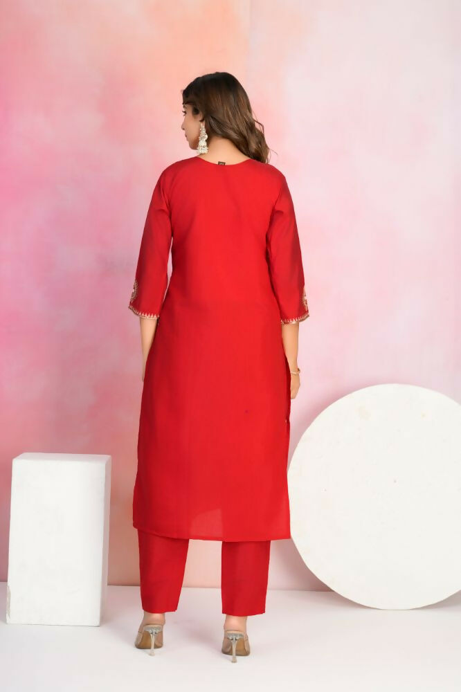 Ethnic Festive Wear Viscose Chanderi Red Stitched Suit With Dupatta - Tanisha