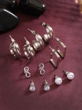 NVR Women's Set of 6 Silver-Plated Contemporary Half Hoop Earrings