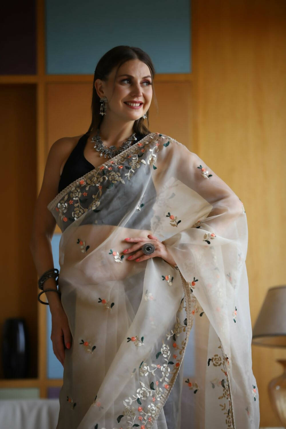Vamsee White Organza Saree