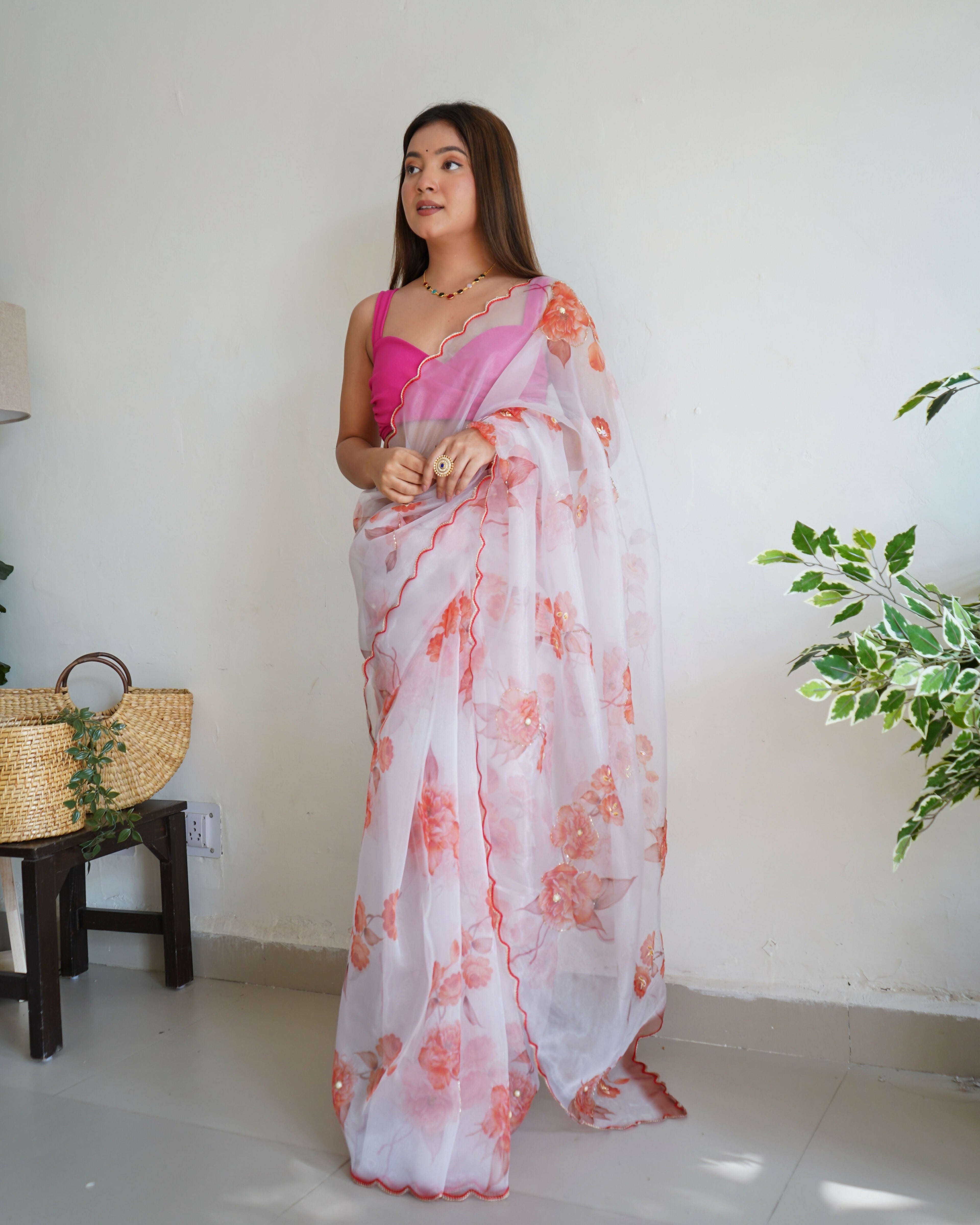 Vamsee Ramya White Organza Saree