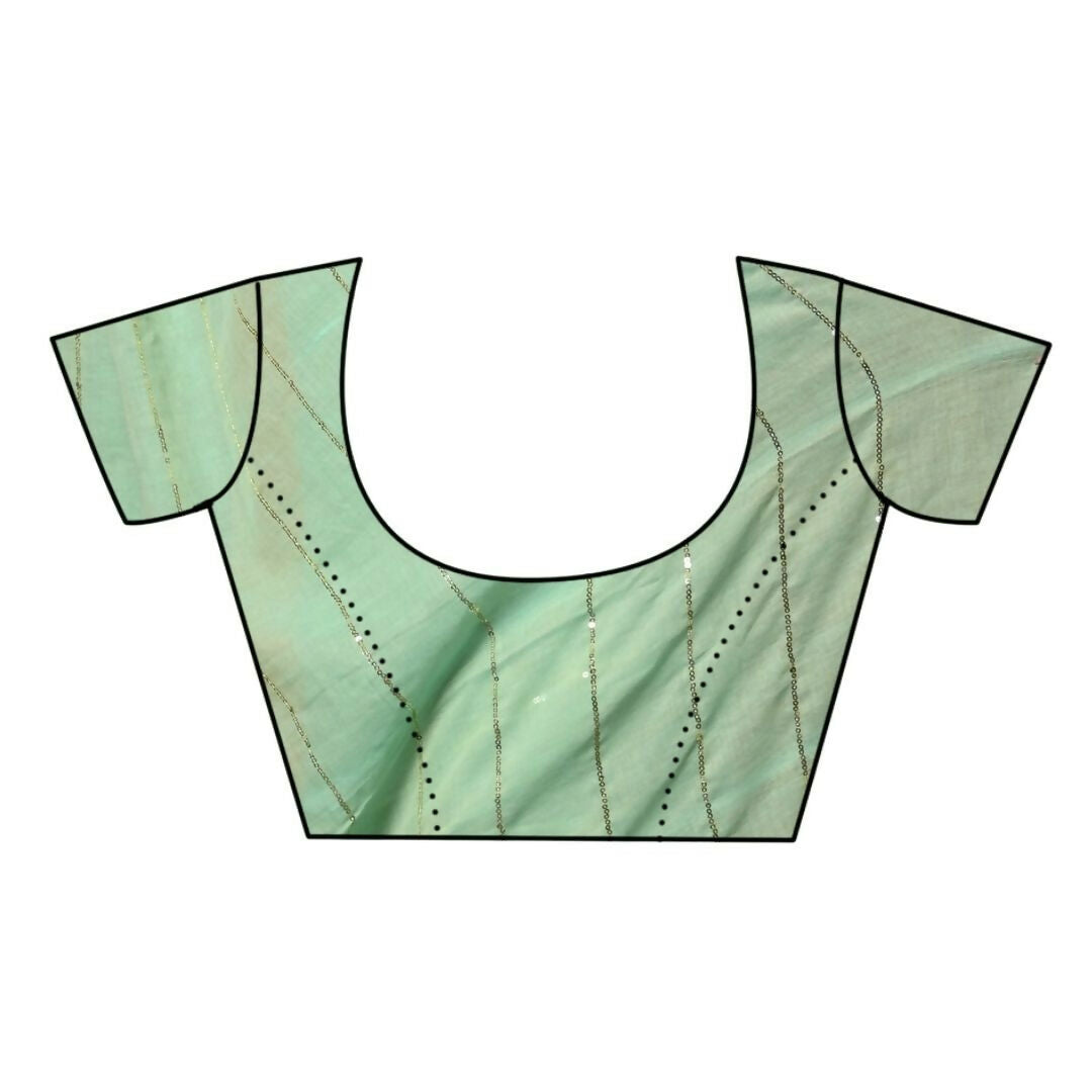 Very Much Indian Designer Mul Cotton Handloom Saree with Sequins - Sea Green