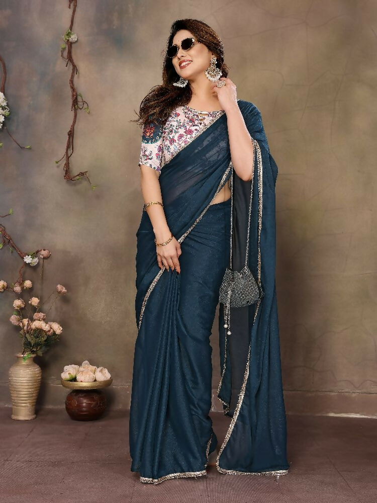 PR Fashion Morpich Star Georgette Solid Georgette With Mirror Border Saree
