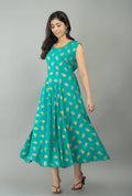 Vamika Sky Blue Rayon Gold Printed Party Wear/Casual Wear Kurti