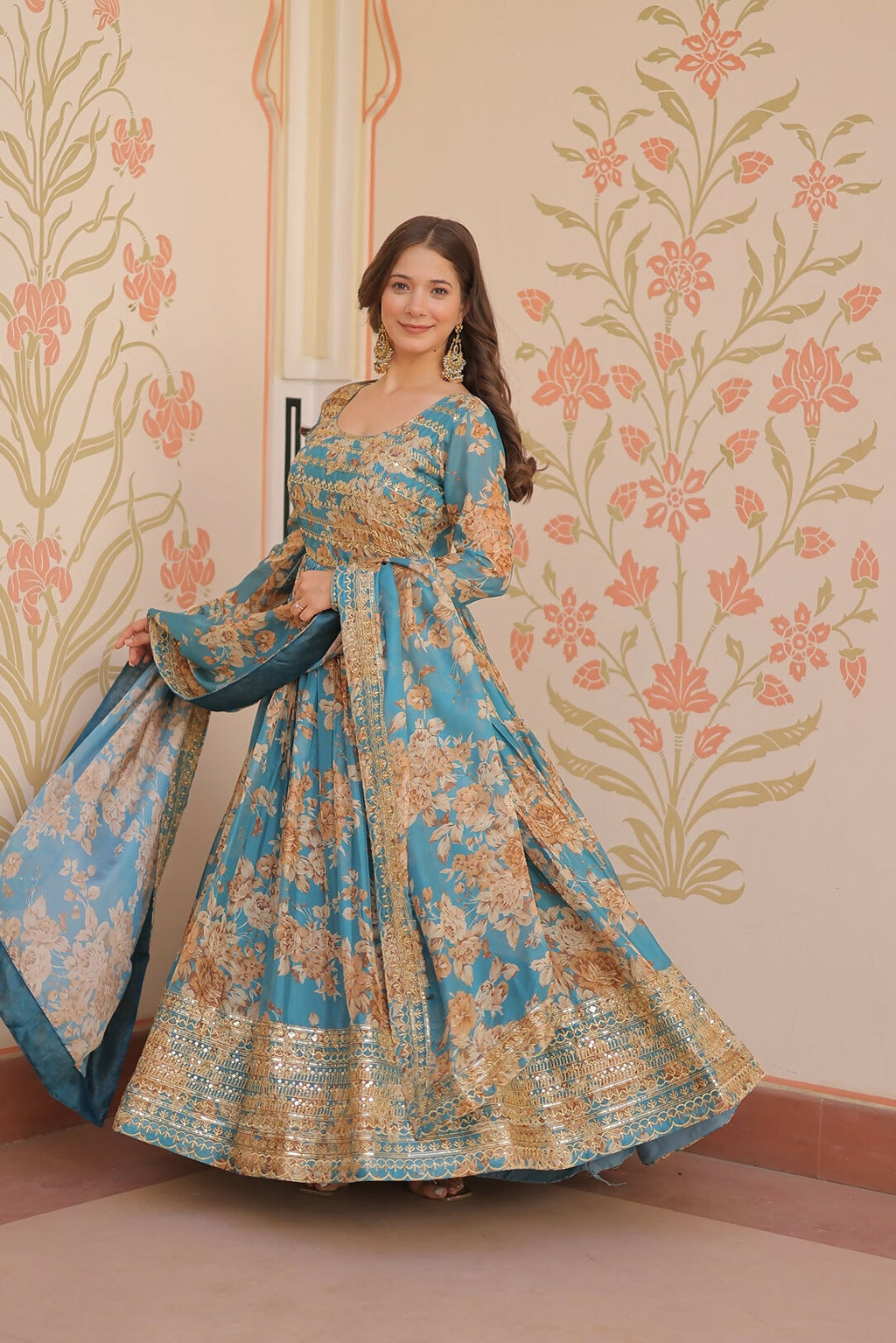 Joban Fashion Rama Silk Sequence Embroidery Work Kurta Set
