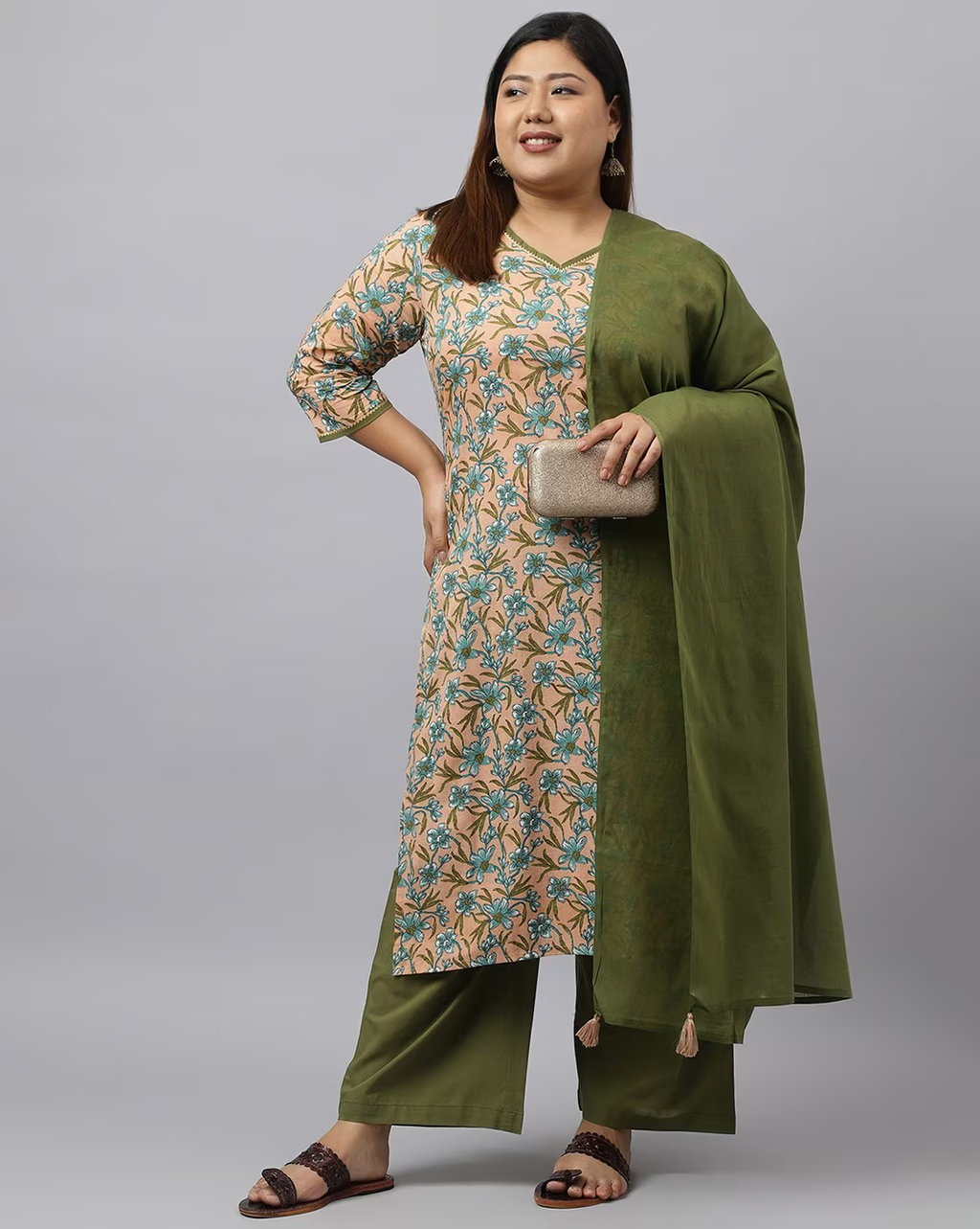 Janasya Women's Peach Cotton Straight Casual Kurta Set