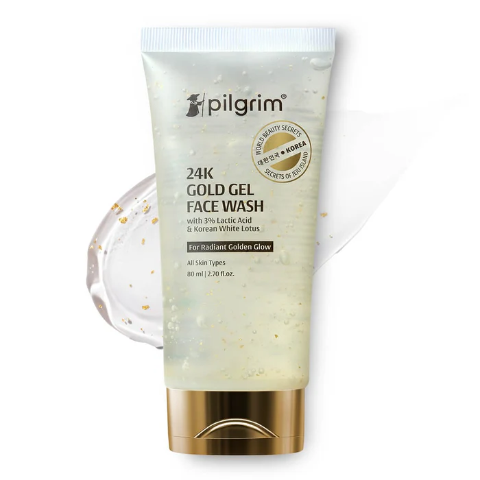 Pilgrim 24k Gold Gel Facewash with Korean White Lotus For Glowing Skin, Reduce Dark Spot And Improves Skin Texture