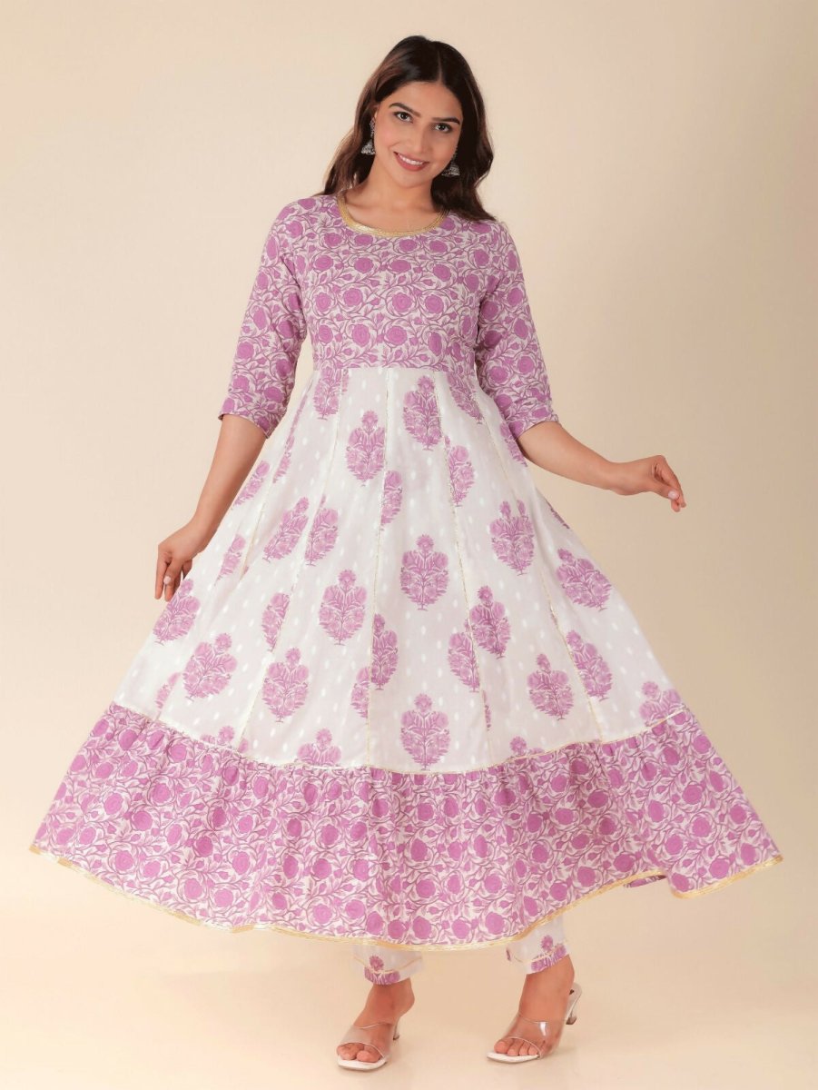 Aramya Anarkali Soft Cotton Floral Print Women's Kurta - White