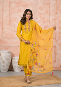 Ethnic Festive Wear Slik Yellow Stitched Suit With Dupatta - Anbazaar