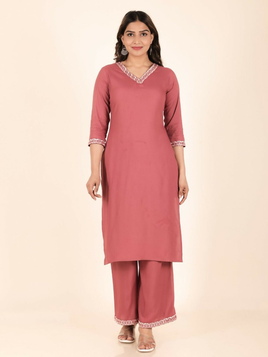 Aramya Pink Rayon Solid Straight Kurta for Women