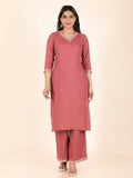 Aramya Pink Rayon Solid Straight Kurta for Women