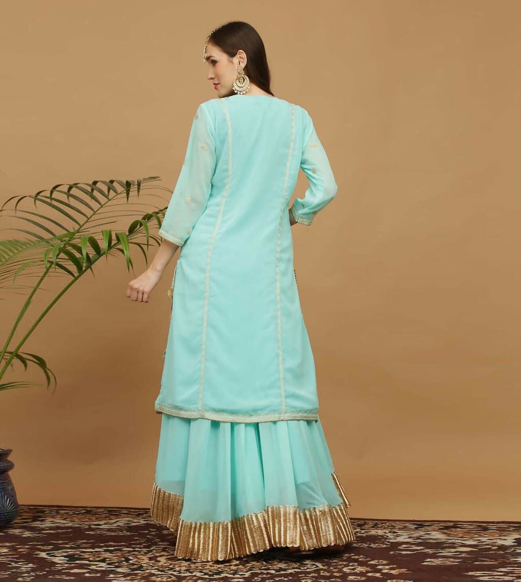 Joban Fashion Turquoise Georgette Lehenga Set