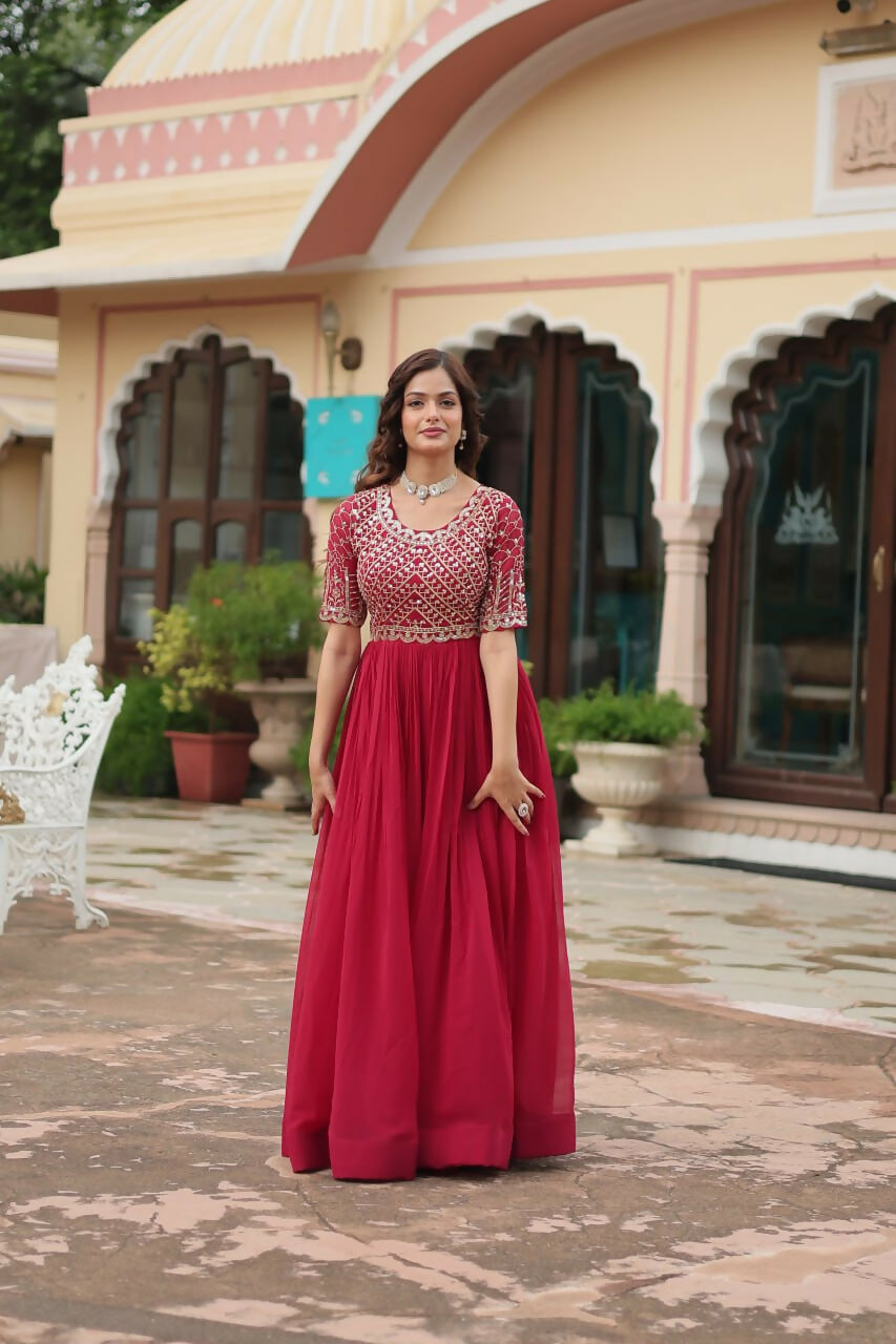 Vastranavya Faux Blooming with Embroidery Zari Sequins-work Gown - Pink