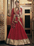 Wedding Designer Sequene Zari Resham Embroidery Red Georgette Lahengha Choli - Anbazaar