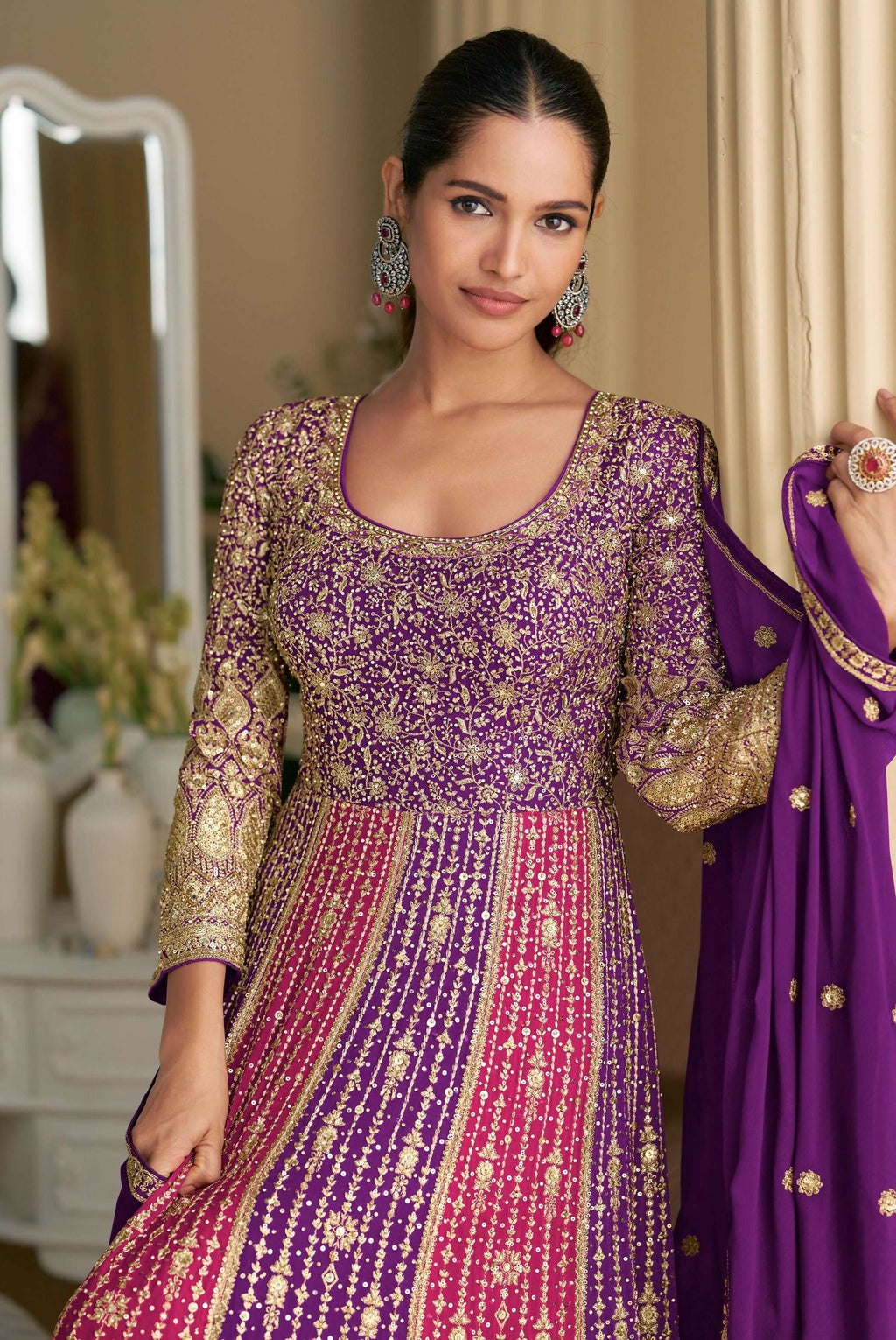 Anaita Purple Georgette Readymade Anarkali Suit with Embroidery Zarkan Work