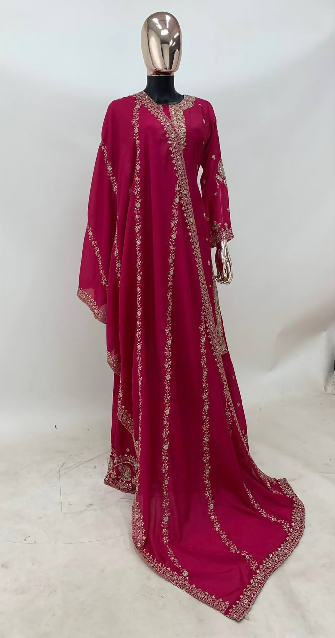 Lorenvalley Fashion Pink Chinon Embroidery With Sequince Work Salwar Kameez Stitched
