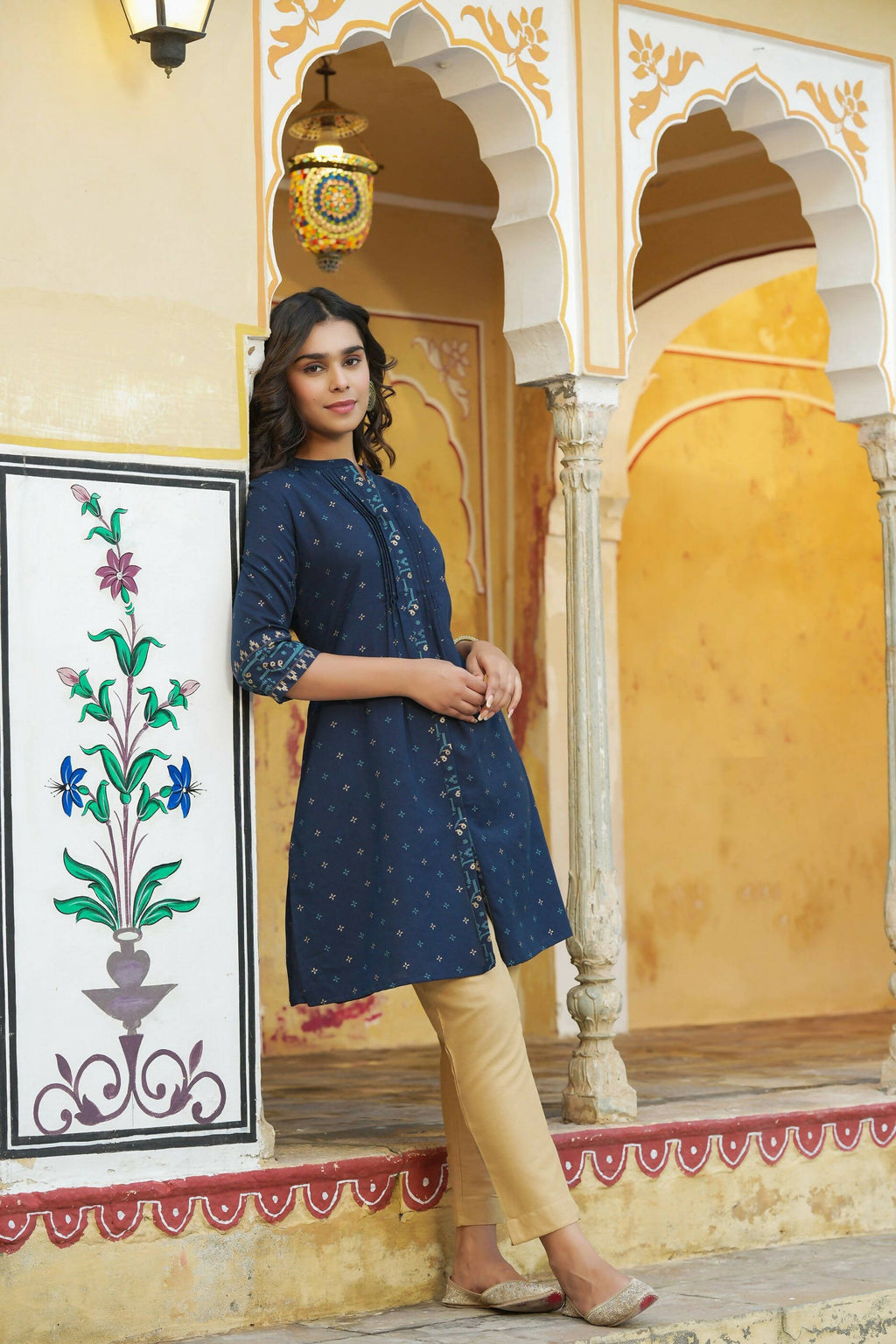 Juniper Women's Blue Cotton Flex Printed A-Line Kurta