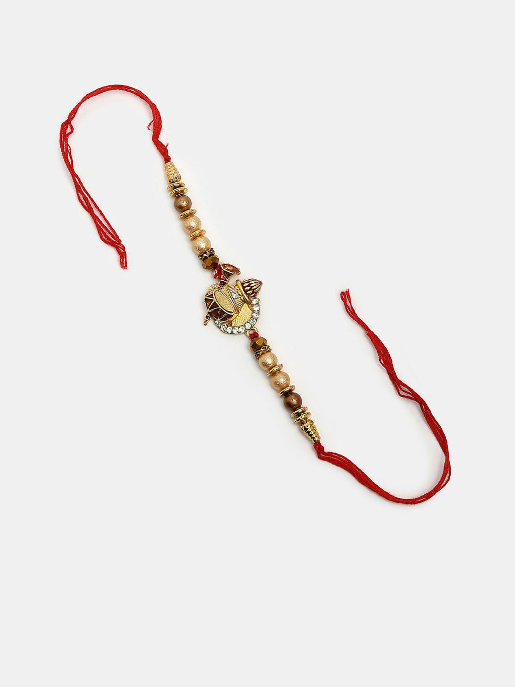 NVR Women & Men Set of 2 Gold Artificial beads Bhaiya Bhabhi Rakhi With Roli Chawal