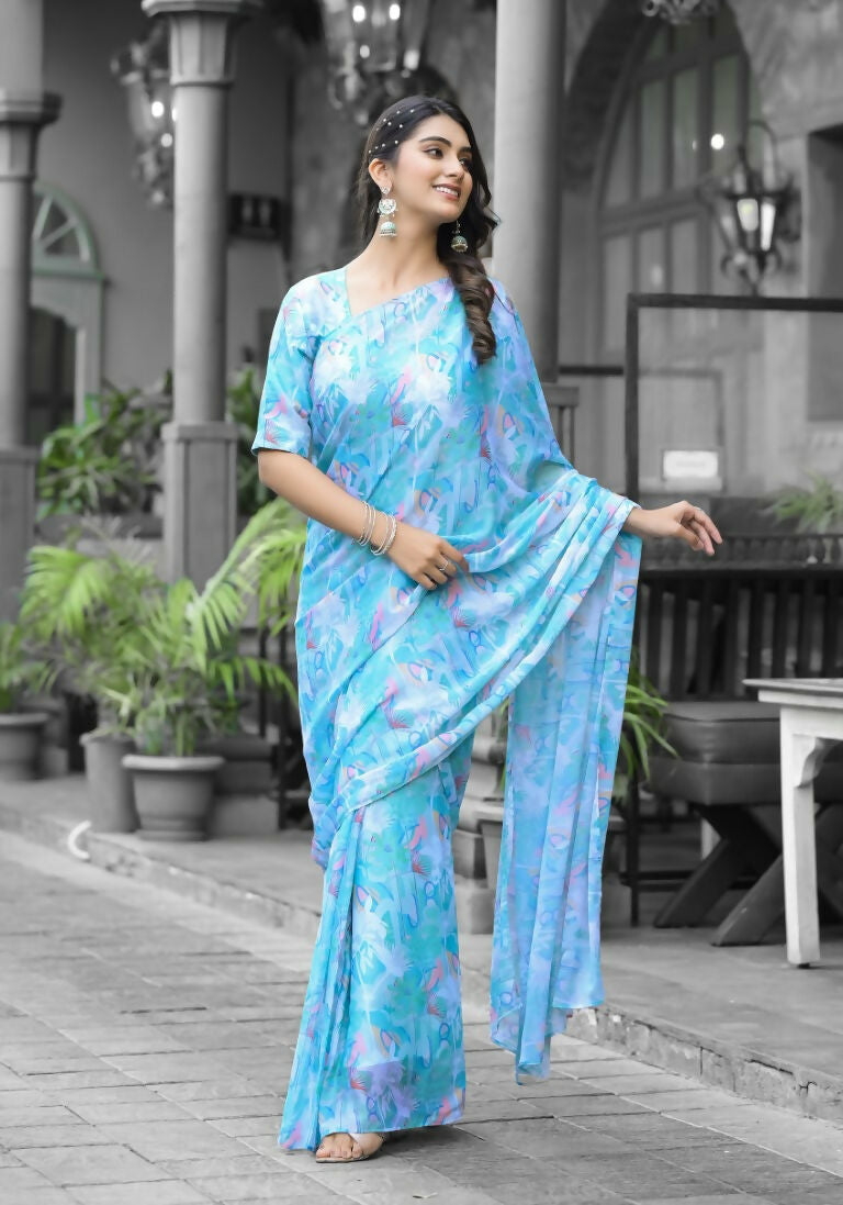 stylish Casual Sky Imported georgette Ready to Wear Fancy Saree - Ashwini
