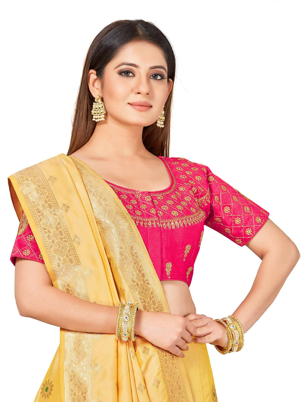 Mimosa Women's Semi-Stitched Art Silk Yellow Lehenga Choli with Dupatta