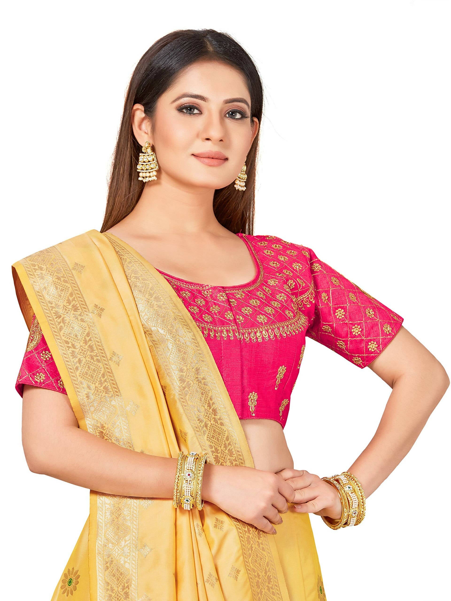 Mimosa Women's Semi-Stitched Art Silk Yellow Lehenga Choli with Dupatta