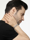 NVR Men Silver-Plated Stainless Steel American Diamond Studded Link Bracelet